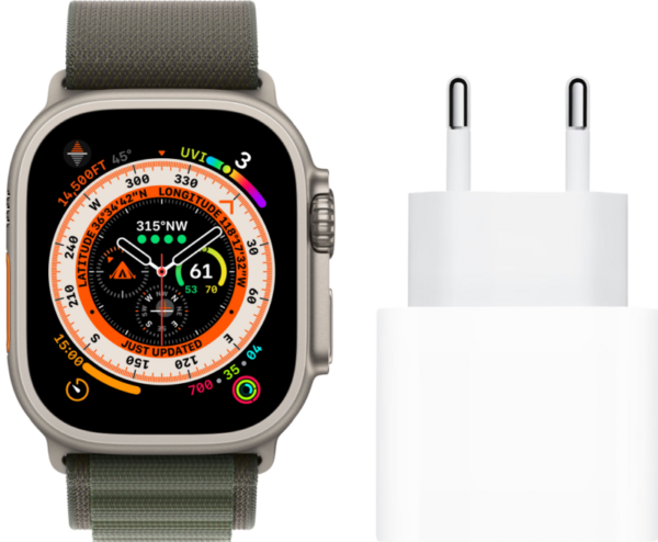 Apple Watch Ultra 4G 49mm Titanium Groene Alpine Band L + Oplader - vergelijk en bespaar - Vergelijk365