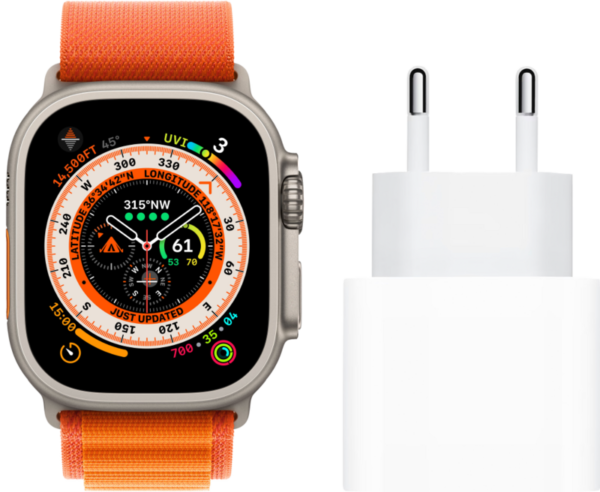 Apple Watch Ultra 4G 49mm Titanium Oranje Alpine Band M + Oplader - vergelijk en bespaar - Vergelijk365