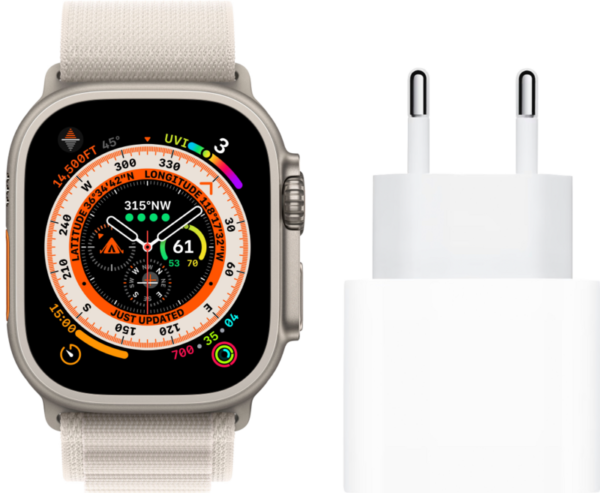 Apple Watch Ultra 4G 49mm Titanium Starlight Alpine Band L + Oplader - vergelijk en bespaar - Vergelijk365