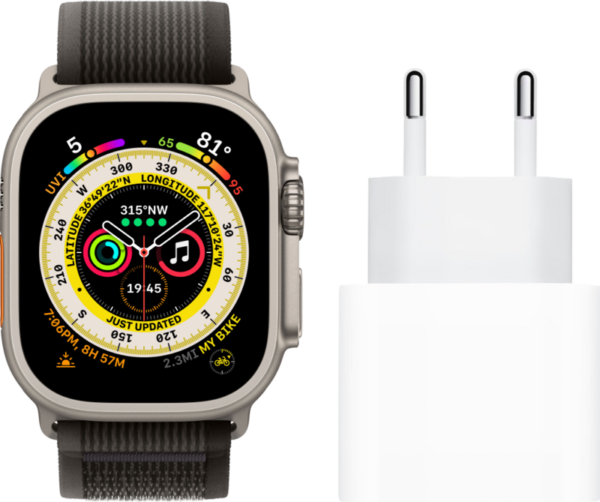 Apple Watch Ultra 4G 49mm Titanium Zwart/Grijze Trail Band M/L + Oplader - vergelijk en bespaar - Vergelijk365