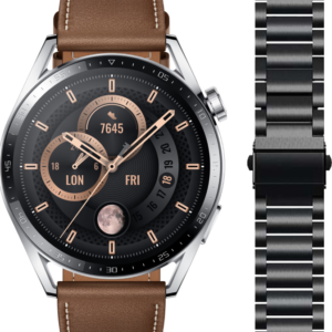 Huawei Watch GT 3 Classic Zilver 46mm + Just in Case Huawei RVS Bandje Zwart 22mm - vergelijk en bespaar - Vergelijk365