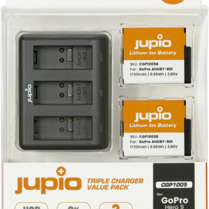 Jupio Kit: Battery GoPro HERO 9/10 AHDBT-901 (2x) + Compact USB Triple Charger - vergelijk en bespaar - Vergelijk365
