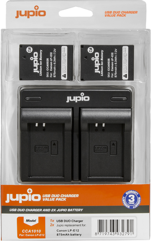 Jupio Kit: Battery LP-E12 (2x) + USB Dual Charger - vergelijk en bespaar - Vergelijk365