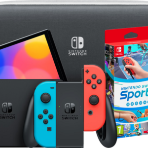 Nintendo Switch OLED Rood/Blauw + Nintendo Switch Sports + hoesje - vergelijk en bespaar - Vergelijk365