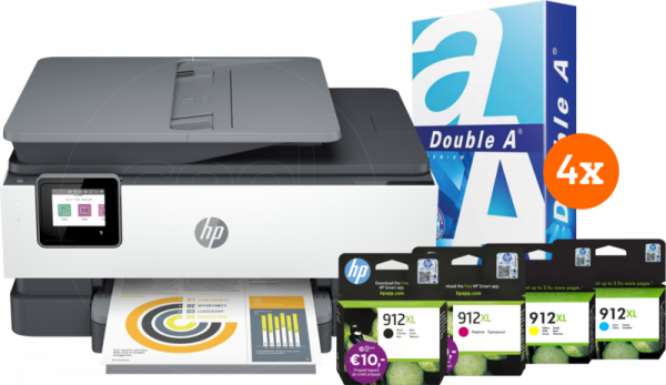 HP Officejet Pro 8022e + 1 set extra inkt + 2.500 vellen A4 papier - vergelijk en bespaar - Vergelijk365