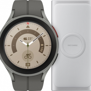 Samsung Galaxy Watch5 Pro Grijs 45mm + Battery Pack Draadloze Powerbank 10.000 mAh - vergelijk en bespaar - Vergelijk365