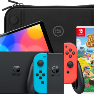 Nintendo Switch OLED Blauw/Rood + Animal Crossing New Horizons + Bluebuilt Travel Case - vergelijk en bespaar - Vergelijk365