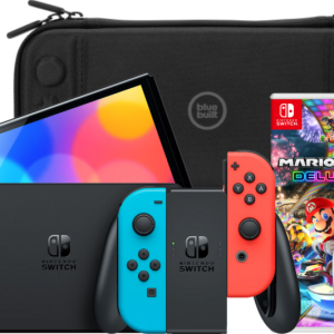 Nintendo Switch OLED Blauw/Rood + Mario Kart 8 Deluxe + Bluebuilt Travel Case - vergelijk en bespaar - Vergelijk365