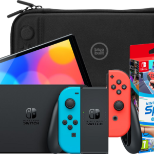 Nintendo Switch OLED Blauw/Rood + Nintendo Switch Sports + Bluebuilt Travel Case - vergelijk en bespaar - Vergelijk365
