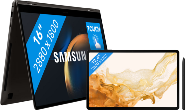 Samsung Galaxy Book3 Pro 360 NP960QFG-KA1NL + Galaxy Tab S8 Plus - vergelijk en bespaar - Vergelijk365