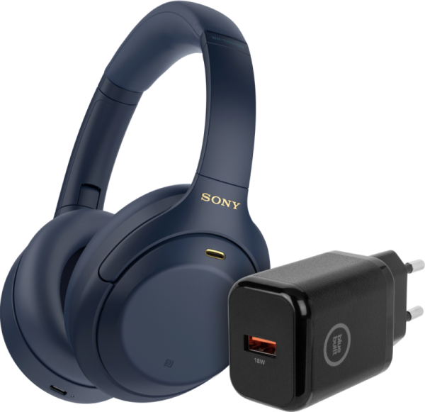 Sony WH-1000XM4 Blauw + BlueBuilt Quick Charge Oplader met Usb A Poort 18W Zwart - vergelijk en bespaar - Vergelijk365