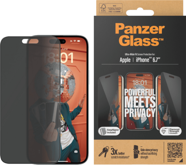 PanzerGlass Ultra-Wide Fit Apple iPhone 15 Plus Privacy Screenprotector Glas - vergelijk en bespaar - Vergelijk365