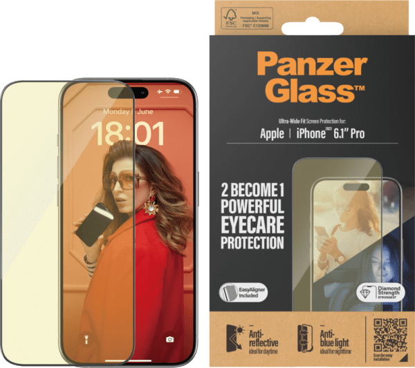 PanzerGlass Ultra-Wide Fit Apple iPhone 15 Pro Blauw Licht Filter Screenprotector Glas Zwart - vergelijk en bespaar - Vergelijk365