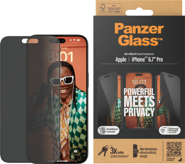 PanzerGlass Ultra-Wide Fit Apple iPhone 15 Pro Max Privacy Screenprotector Glas - vergelijk en bespaar - Vergelijk365