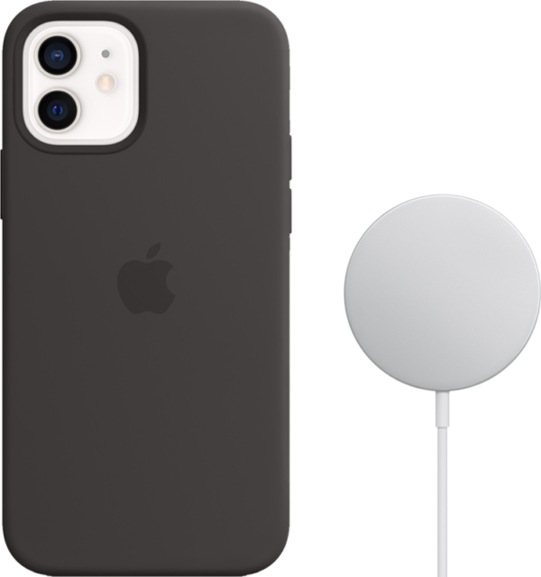 Apple iPhone 12 / 12 Pro Silicone Back Cover met MagSafe Zwart + MagSafe Draadloze Oplader - vergelijk en bespaar - Vergelijk365