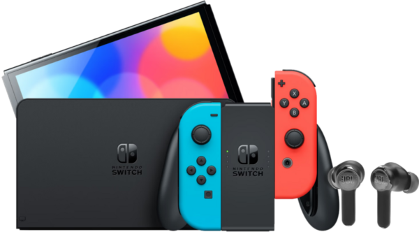 Nintendo Switch OLED Rood/Blauw + JBL Quantum TWS - vergelijk en bespaar - Vergelijk365