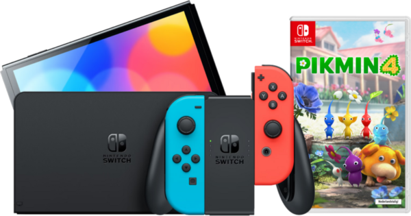 Nintendo Switch OLED Rood/Blauw + Pikmin 4 - vergelijk en bespaar - Vergelijk365