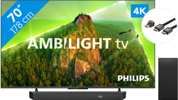 Philips 70PUS8108 - Ambilight (2023) + Soundbar + Hdmi kabel - vergelijk en bespaar - Vergelijk365