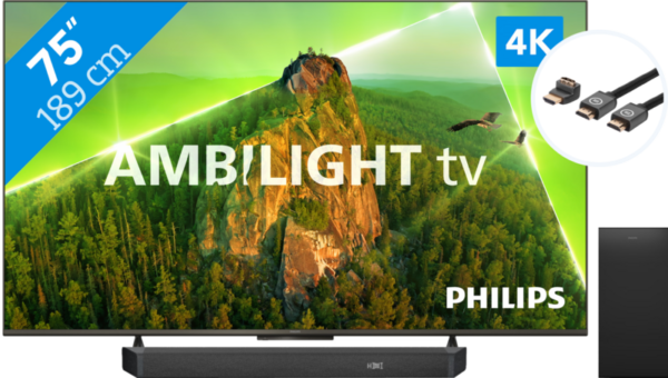 Philips 75PUS8108 - Ambilight (2023) + Soundbar + Hdmi kabel - vergelijk en bespaar - Vergelijk365