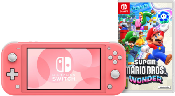 Nintendo Switch Lite Koraal + Super Mario Bros. Wonder - vergelijk en bespaar - Vergelijk365