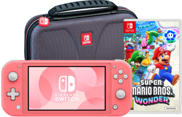 Nintendo Switch Lite Koraal + Super Mario Bros. Wonder + Beschermhoes - vergelijk en bespaar - Vergelijk365