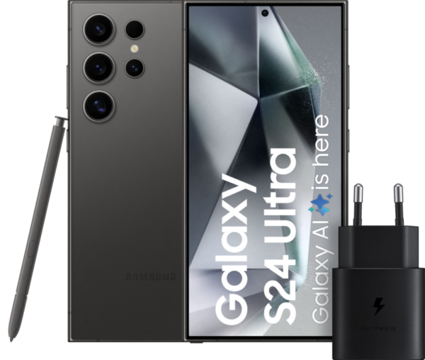 Samsung Galaxy S24 Ultra 256GB Zwart 5G + Samsung Snellader 25 Watt Zwart - vergelijk en bespaar - Vergelijk365
