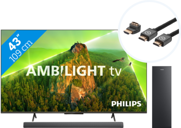 Philips 43PUS8108 - Ambilight (2023) + Soundbar + Hdmi kabel - vergelijk en bespaar - Vergelijk365