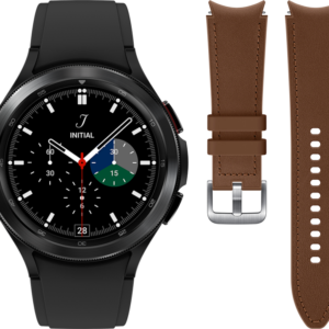 Samsung Galaxy Watch4 Classic 46 mm Zwart + Samsung Leren Bandje Bruin M/L 20mm - vergelijk en bespaar - Vergelijk365