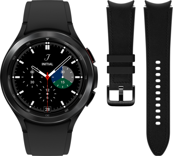 Samsung Galaxy Watch4 Classic 46 mm Zwart + Samsung Leren Bandje Zwart M/L 20mm - vergelijk en bespaar - Vergelijk365